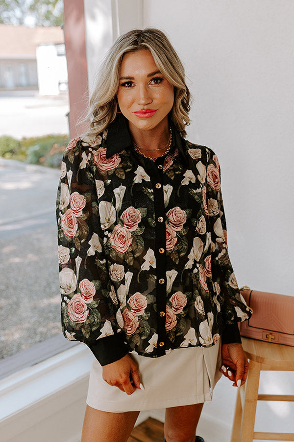 Premium Floral Chiffon Button-Up Blouse