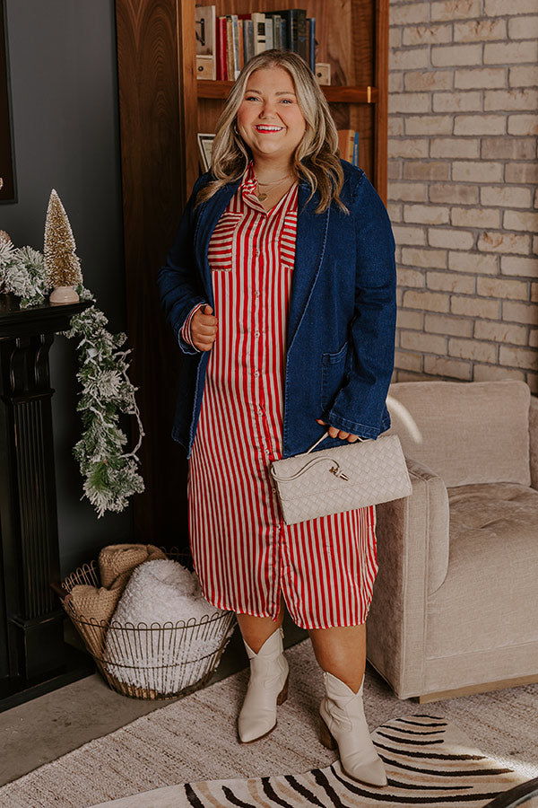 Premium Red Curves Striped Midi Dress