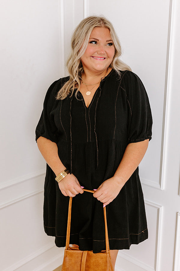 Ultimate Summer Party Linen-Blend Mini Dress - Black Curves