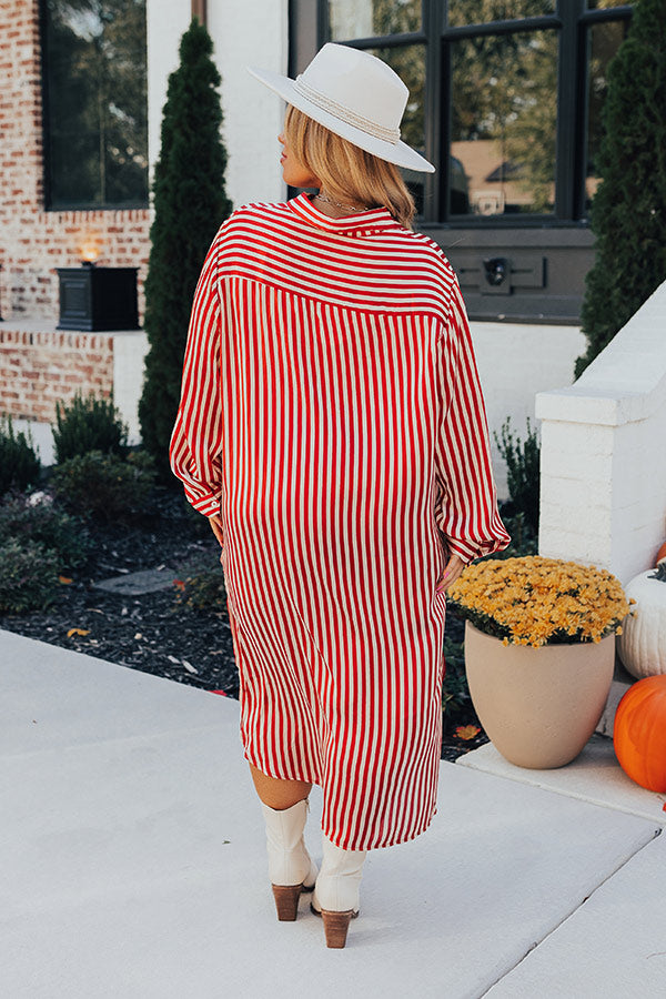 Premium Red Curves Striped Midi Dress