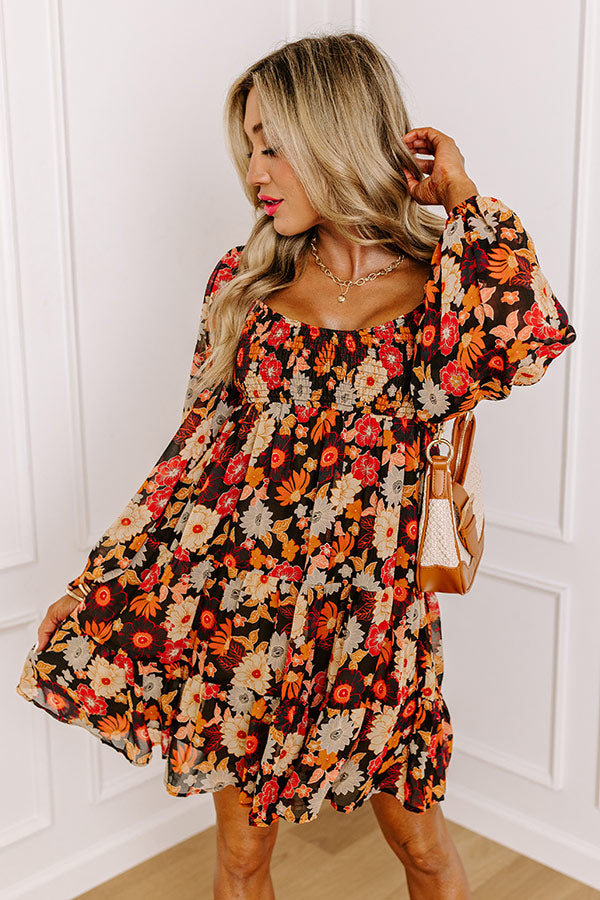 Ultimate Gentle Heart Floral Smocked Mini Dress - Black