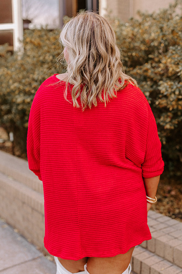 Premium Waffle Knit V-Neck Top - Game Day Essential in Red Curves
