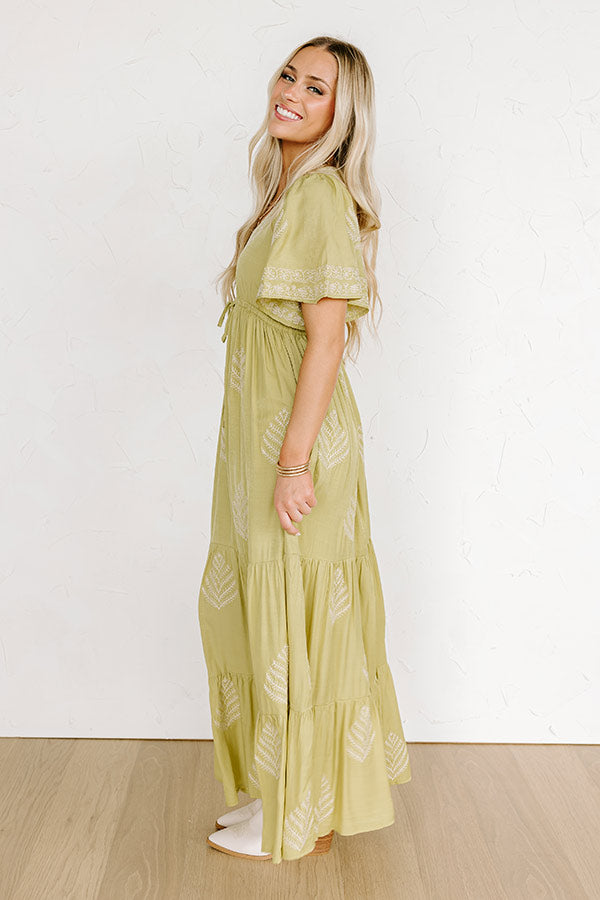 Premium Venice Stroll Embroidered Maxi Dress - Ultimate Boho Style in Chartreuse