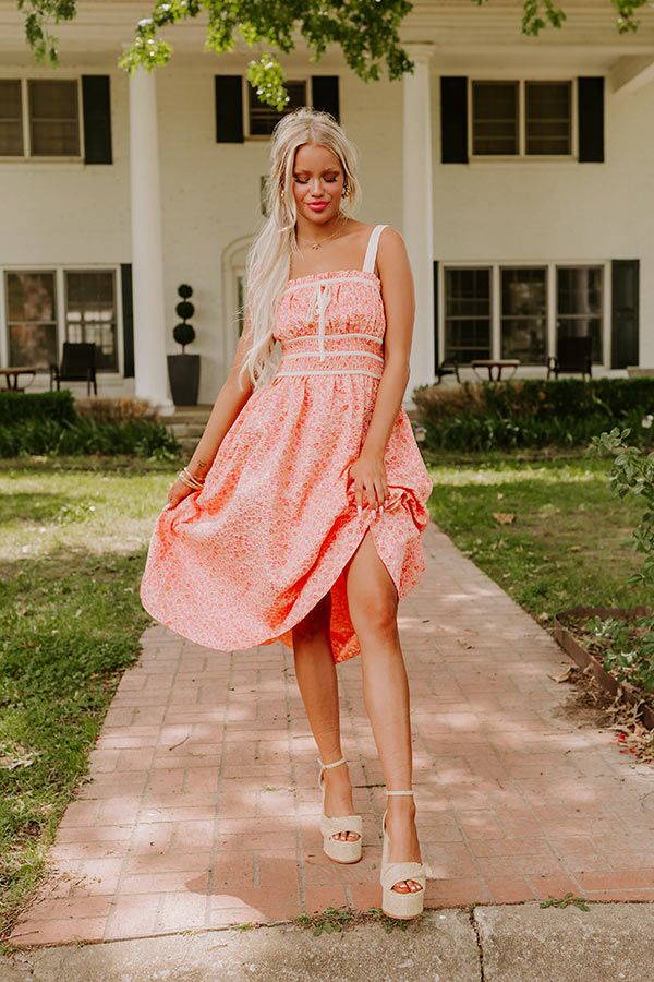 Premium Peach Jacquard Midi Dress - Ultimate Garden Party Style