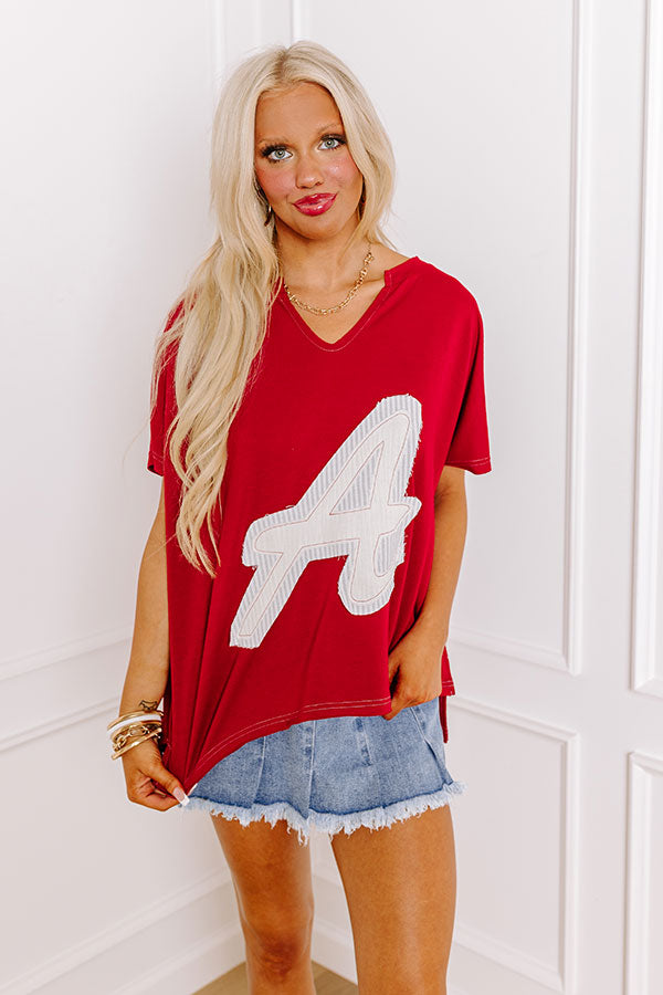 Premium Letter Patch Tee - Ultimate Crimson Style