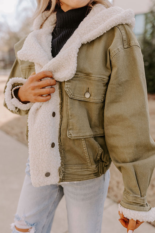 Premium Sherpa-Lined Denim Jacket in Olive - Ultimate Fall Style