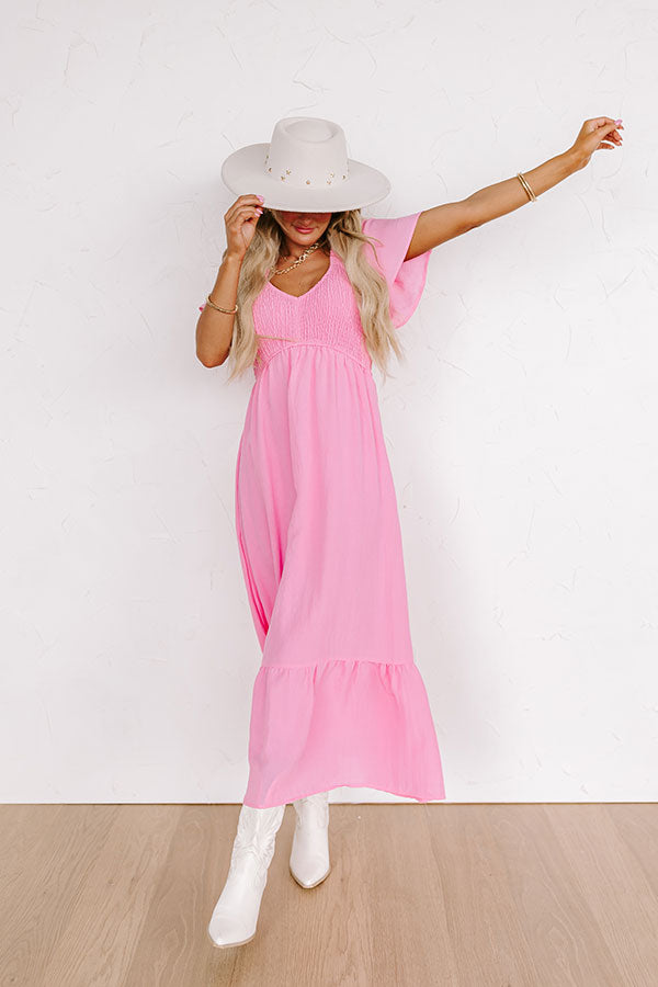 Premium Sunny Smiles Smocked Maxi Dress - Pink