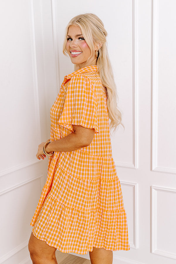 Premium Gingham Mini Dress - Orange Curves for Picnic Perfection