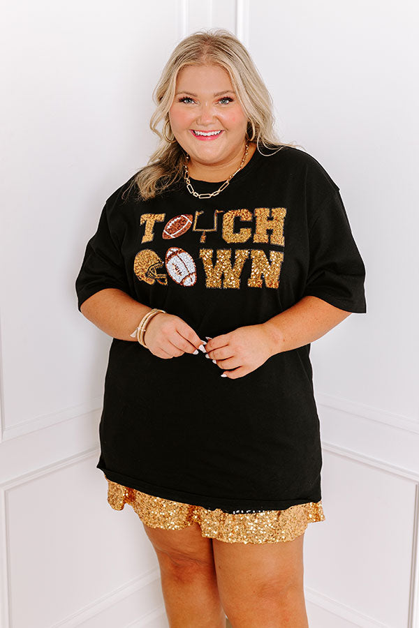 Premium Touchdown Sequin Oversized Tee - Black Curves Edition