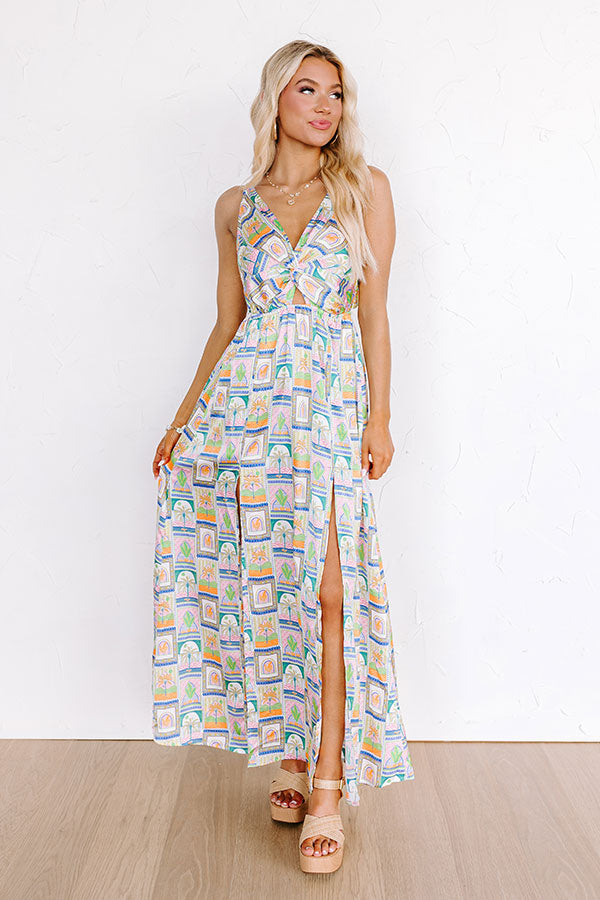 Premium Tropical Elegance Satin Maxi Dress