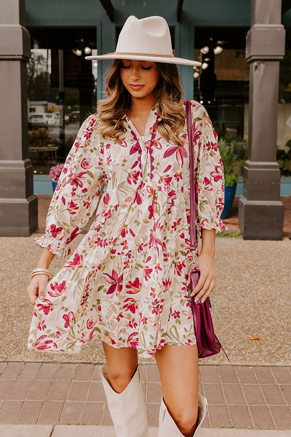 Premium Sangria Sippin' Floral Mini Dress - Ultimate Effortless Chic