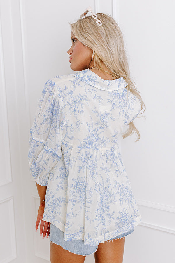 Ultimate Boho Floral Charm Top - Sky Blue