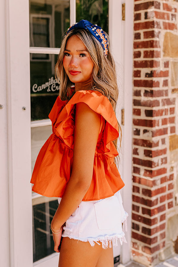 Premium Rust Peplum Top with Flutter Sleeves