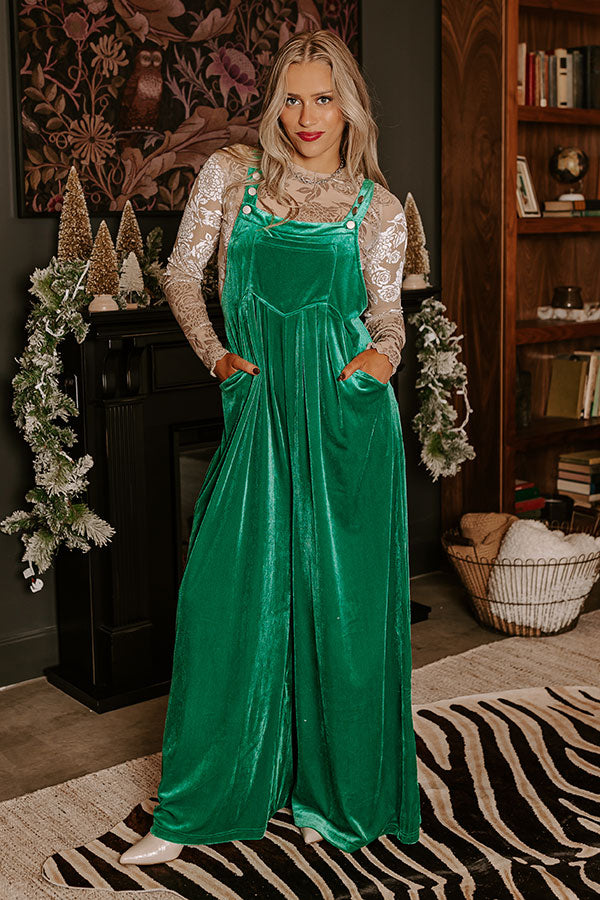 Premium Evergreen Velvet Jumpsuit - Ultimate Style in Green