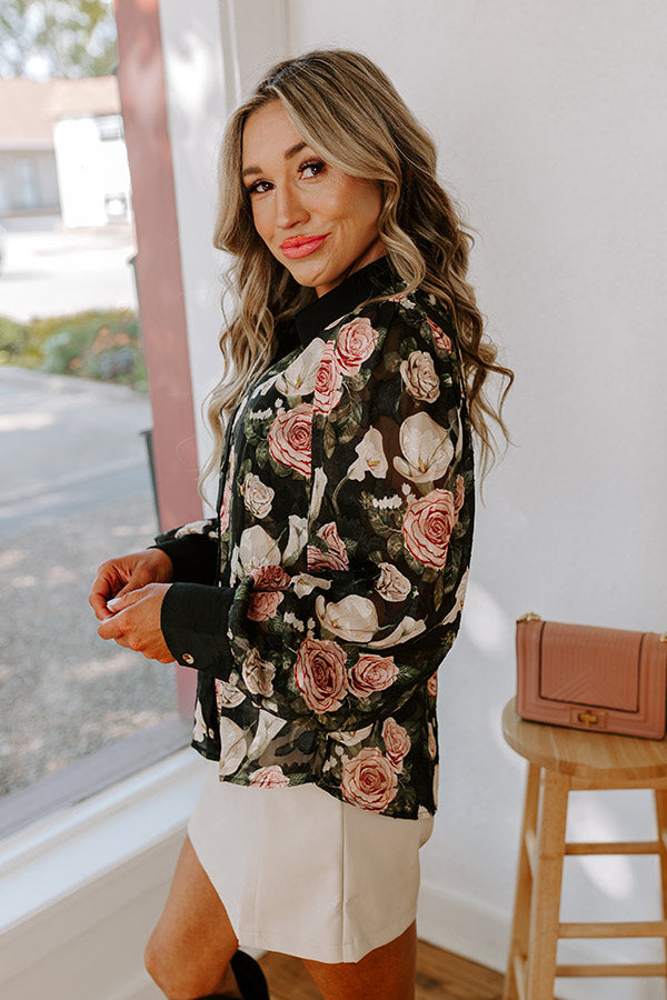Premium Floral Chiffon Button-Up Blouse