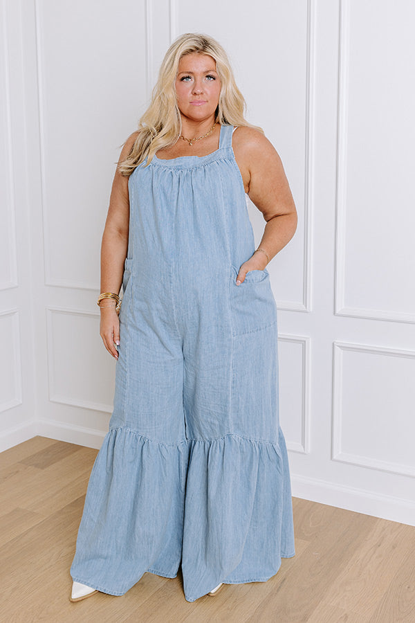 Premium Downtown Nashville Denim Wide Leg Jumpsuit for Curves