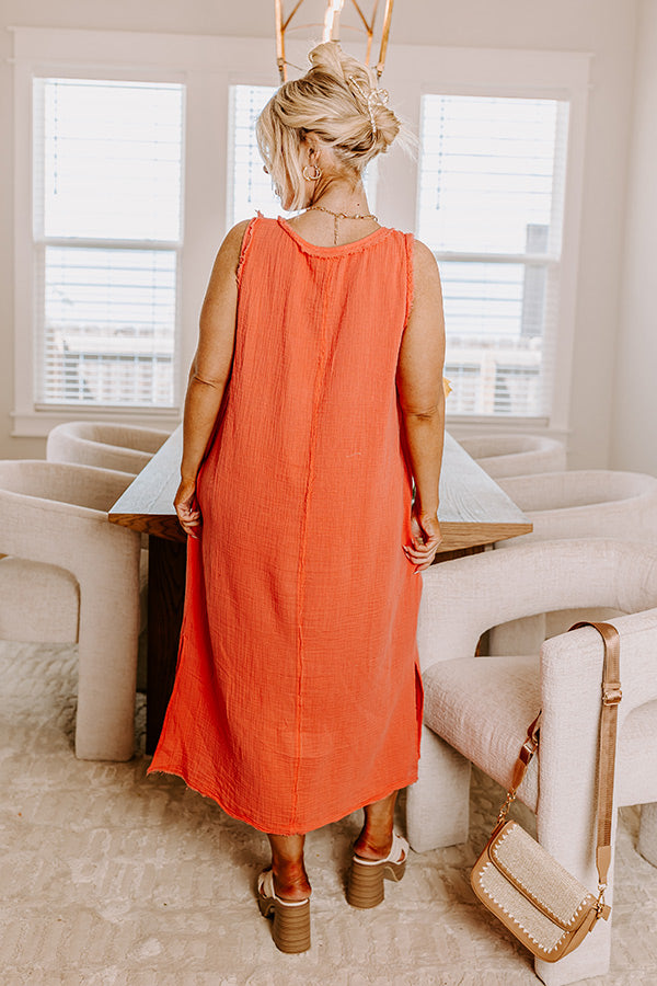 Ultimate Coral Curves Free Spirited Frayed Midi Dress