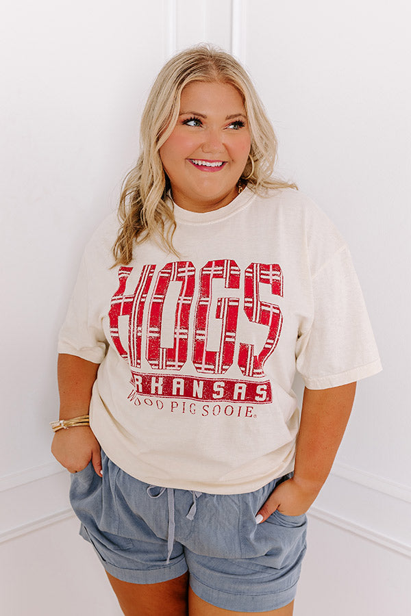 Premium Vintage Hogs Plaid Tee - Arkansas Razorbacks Fan Essential