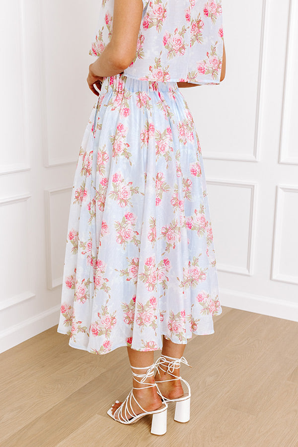 Premium Rose Garden High Waist Midi Skirt