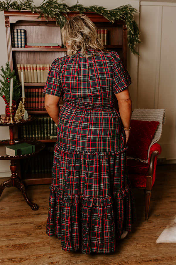 Premium Polished Perfection Plaid Maxi Dress - Navy Curves