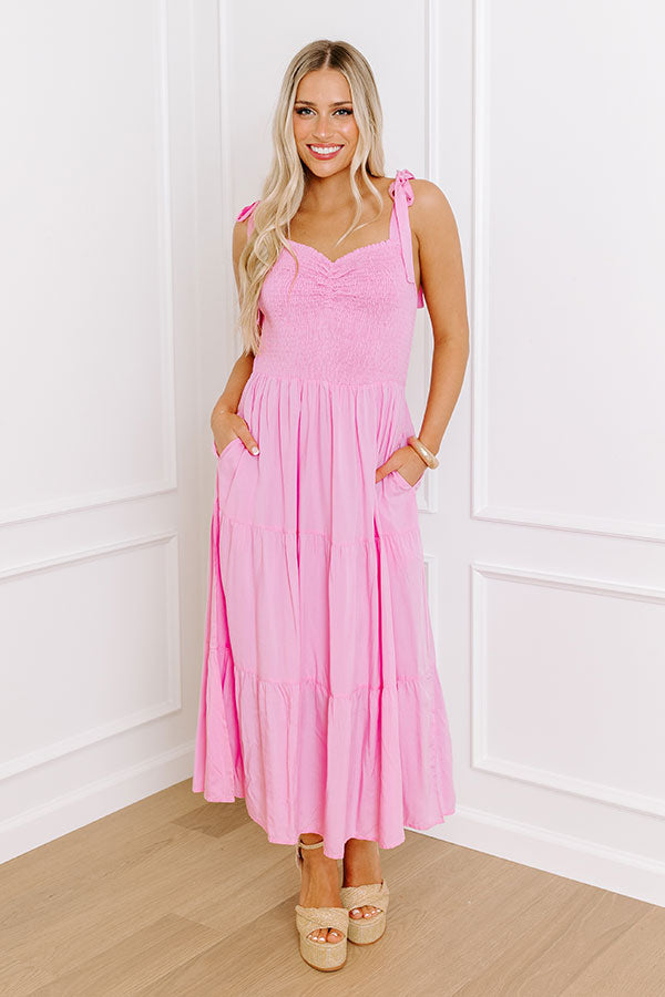 Premium Tucson Smocked Midi Dress - Summer Pink