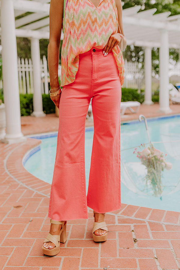 Premium Adriana High Waist Wide Leg Jean - Coral Pink