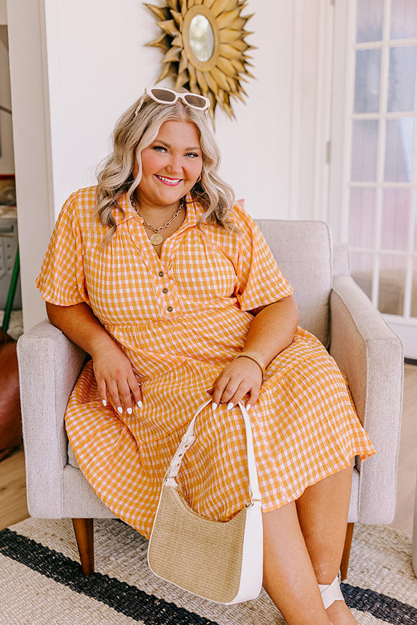 Premium Gingham Mini Dress - Orange Curves for Picnic Perfection