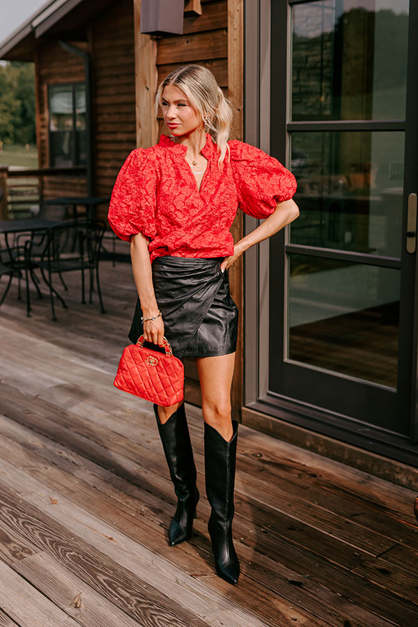 Premium Holiday Jacquard Party Top - Red