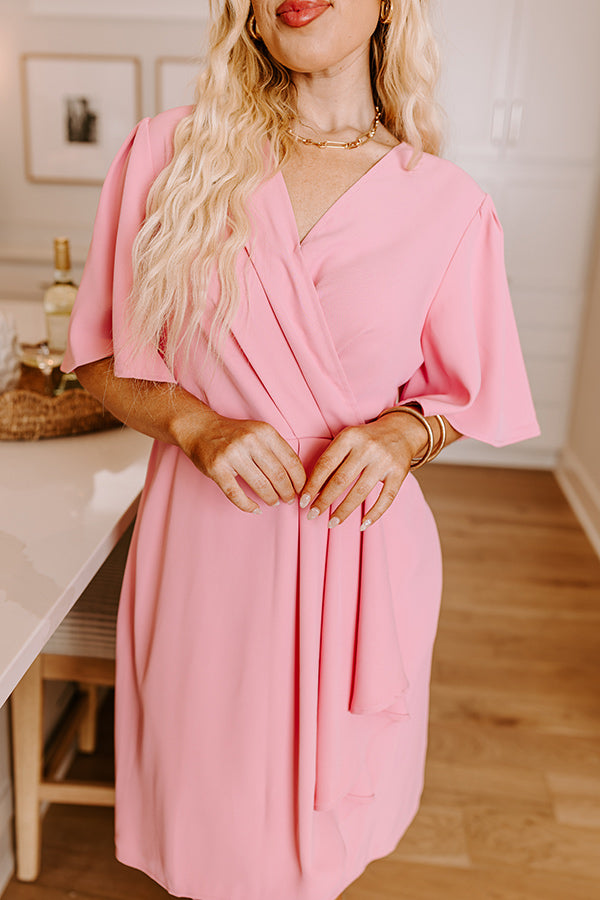 Premium Faux Wrap Mini Dress - Romantic Pink Curves