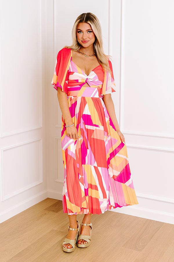 Premium Sunshine & Sorbet Pleated Midi Dress