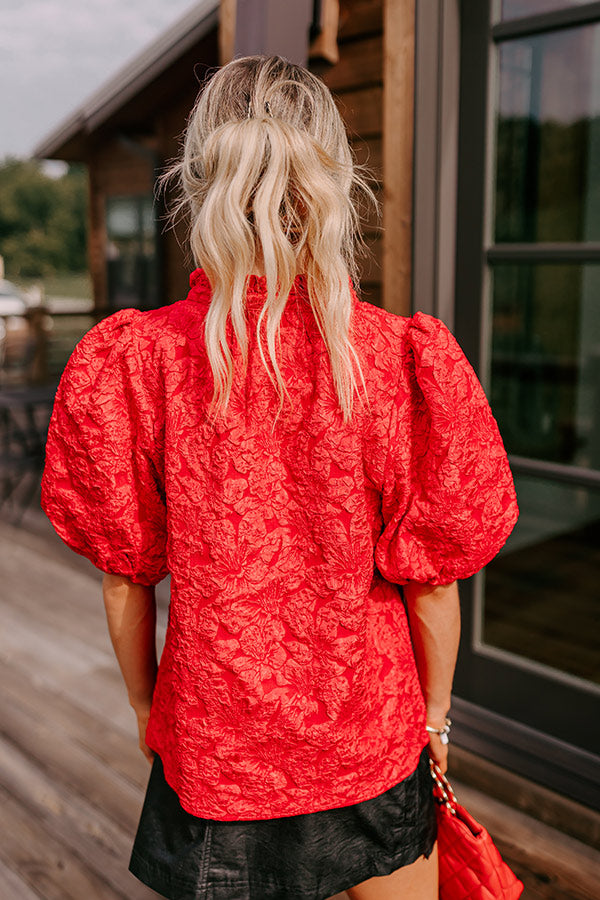 Premium Holiday Jacquard Party Top - Red