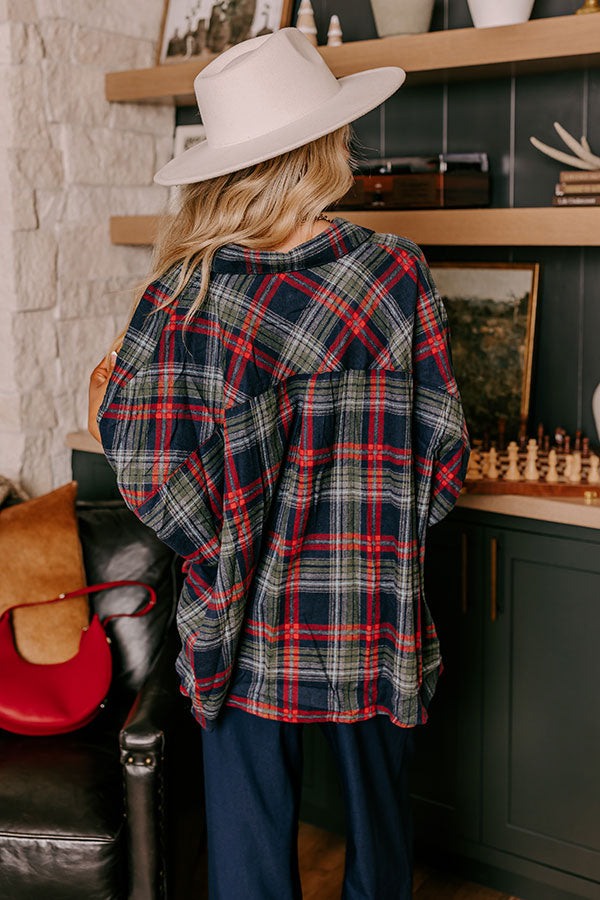 Premium Autumn Charm Flannel Shirt - Navy Plaid