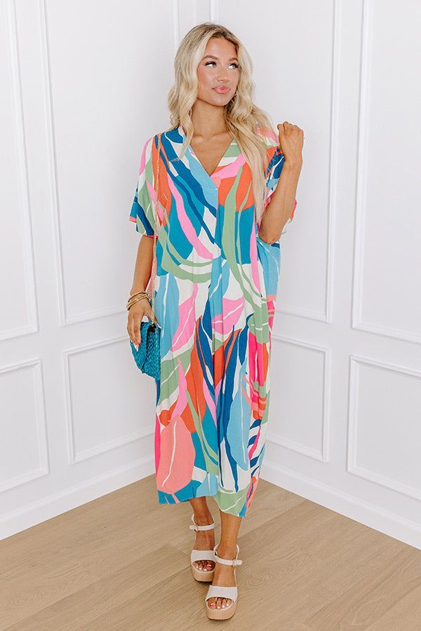 Premium Coastal Breeze Linen-Blend Caftan Midi Dress