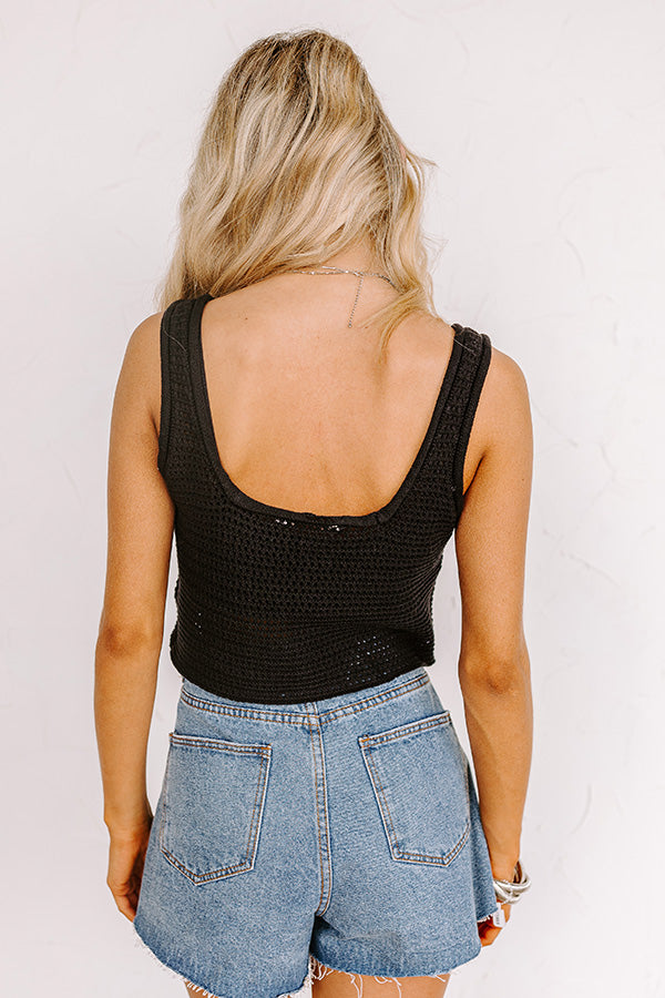 Premium Beach Daydream Knit Crop Top - Black