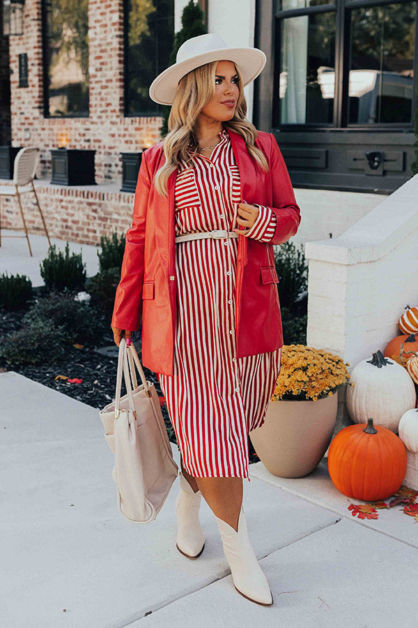 Premium Red Curves Striped Midi Dress