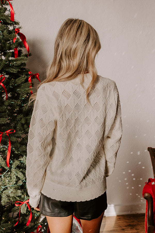 Premium Sweet As Can Be Cable Knit Sweater with Bows & Sparkle