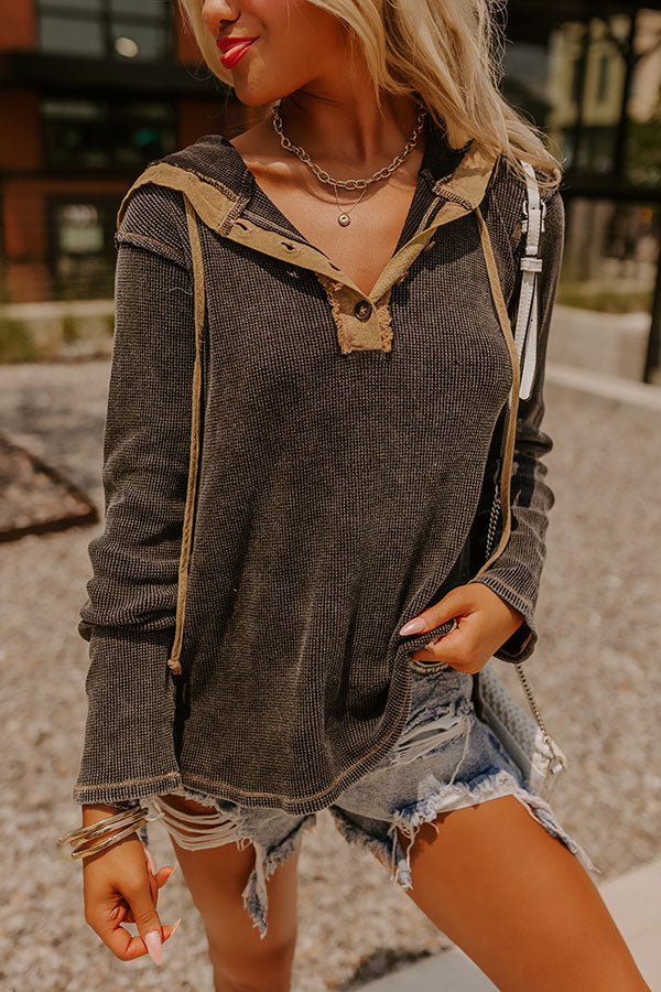 Premium Vintage Black Waffle Knit Hoodie - Ultimate Cozy Style