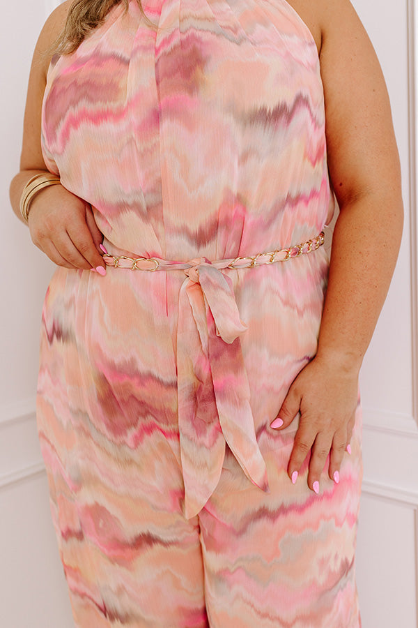 Premium Gala Glam Watercolor Jumpsuit - Elegant Pink Curves