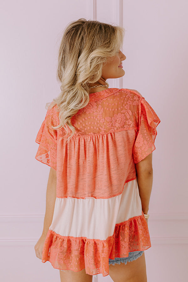 Premium Coral Lace Babydoll Top - Springtime Elegance