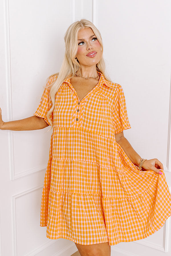 Premium Gingham Mini Dress - Orange Curves for Picnic Perfection