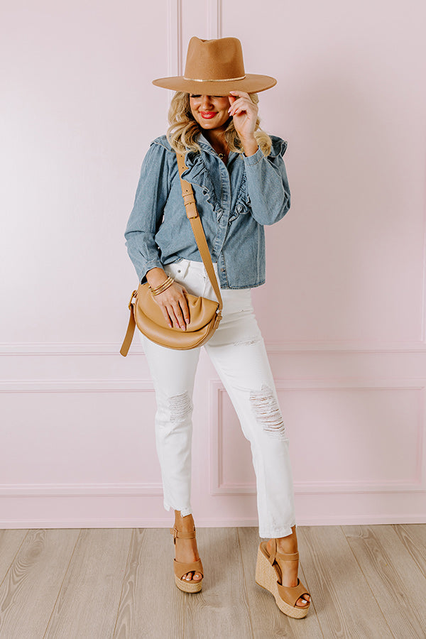 Premium City Stroll Denim Ruffle Top - Style Upgrade