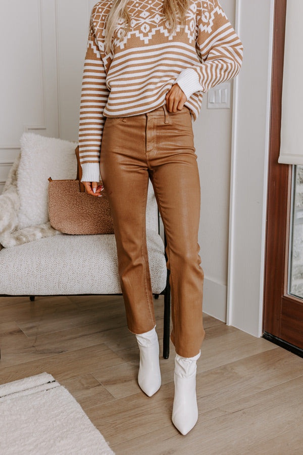 Just USA Premium Ariadne High Waist Coated Straight Leg Pants in Camel - Ultimate Chic Style