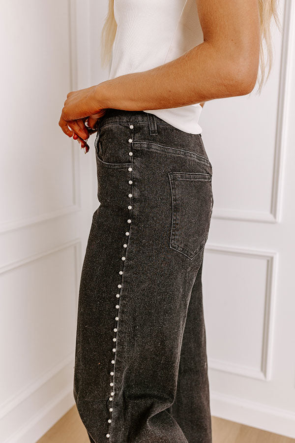 Premium High Waist Pearl Embellished Jeans - Ultimate Glam Black