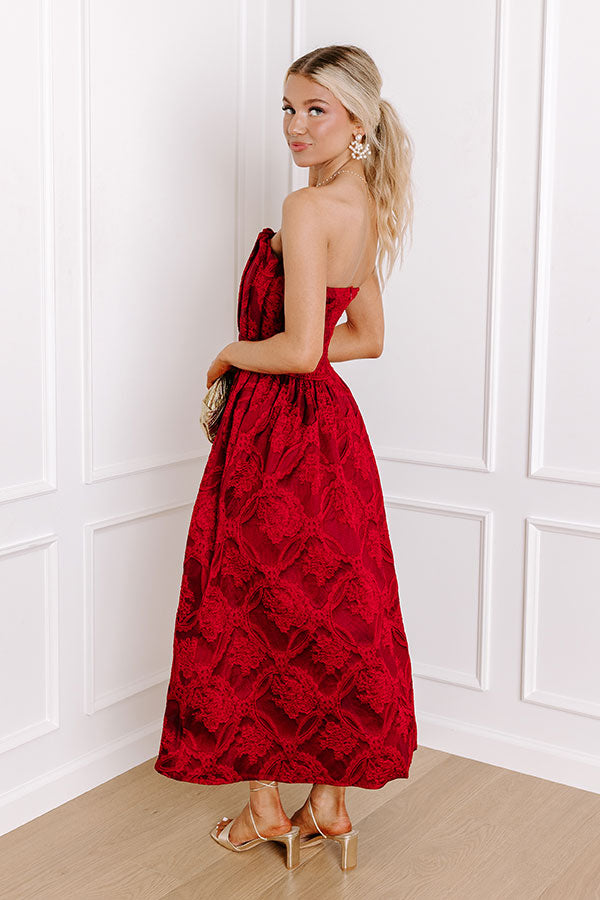 Premium Jacquard Midi Dress - Wine | Ultimate Gala Night Outfit