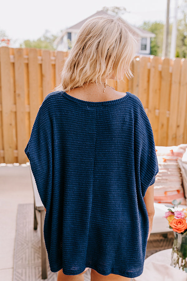 Premium Waffle Knit V-Neck Top for Women - Navy Curves