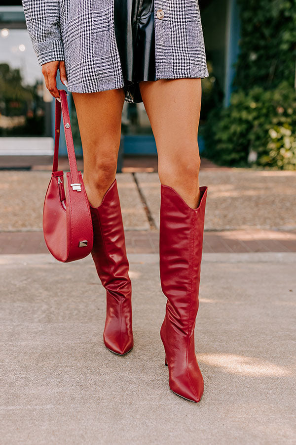 Premium Fiora Faux Leather Knee High Boots in Crimson - Ultimate Style & Comfort