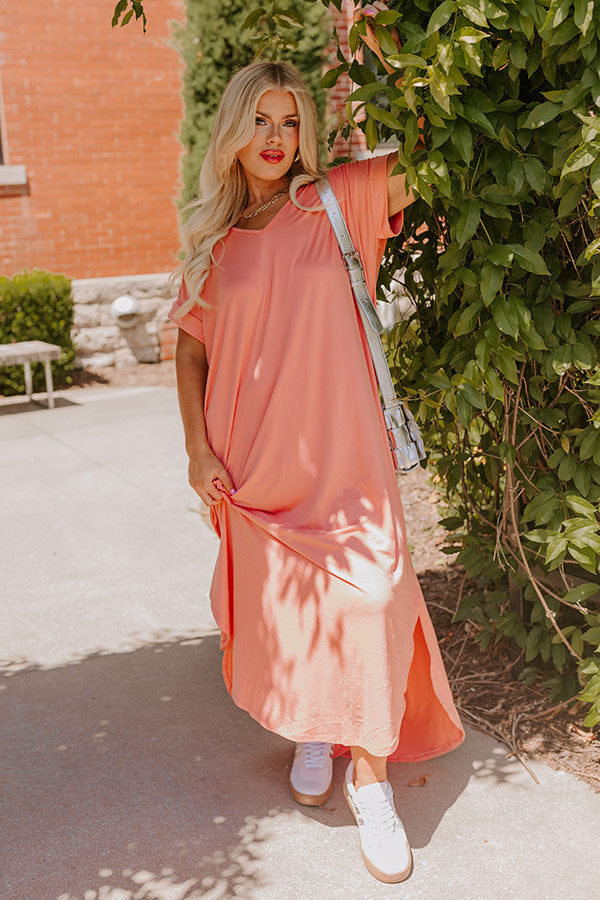 Ultimate Comfort Maxi T-Shirt Dress in Peach