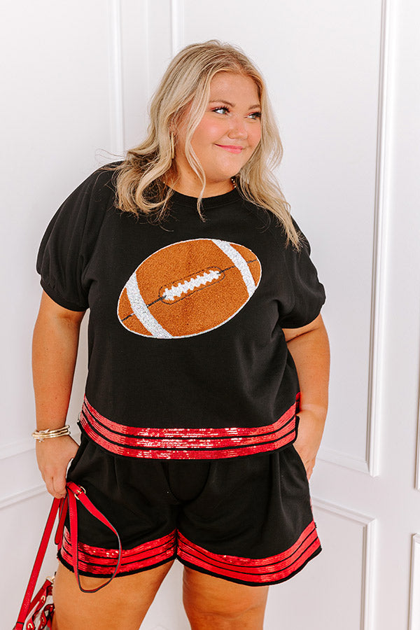 Ultimate Game Day Glam Embroidered Top - Black Curves Edition