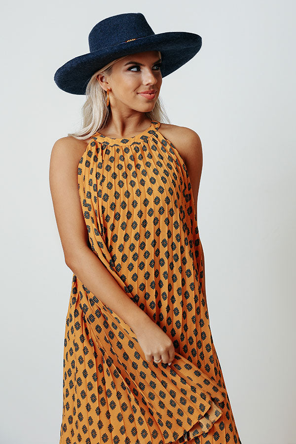 Premium Orange Polka Dot Pleated Dress