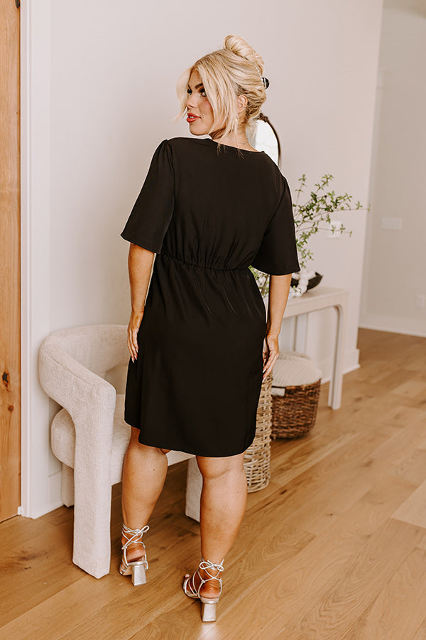 Elegant Faux Wrap Mini Dress - Premium Black Curves Design